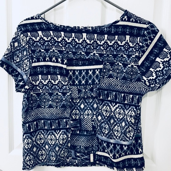 Blue and White Crop Top with Cutouts - Picture 3 of 4